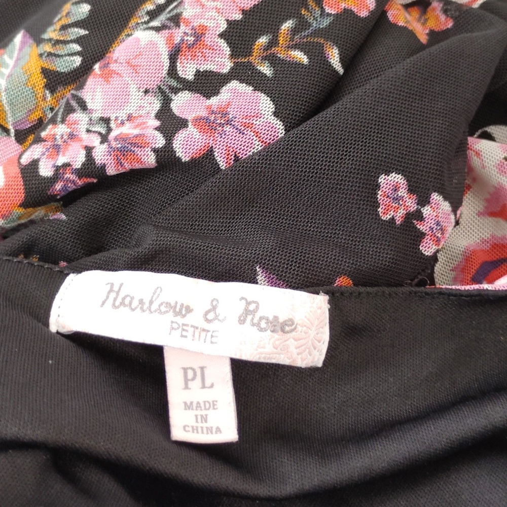Harlow & Rose Women's 3/4 Sleeve Faux Wrap Dark Floral Mesh Maxi Dress Sz PL - Picture 5 of 7